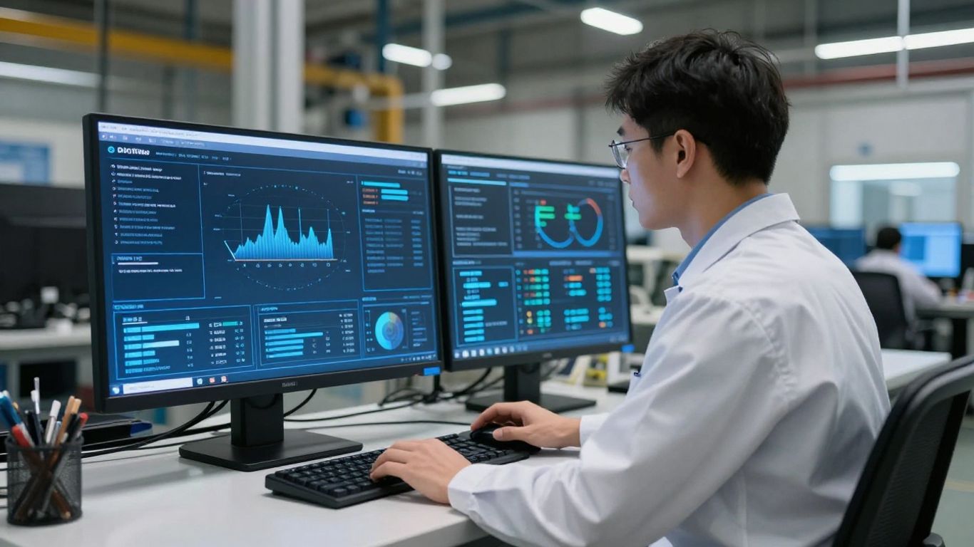 Fachkraft bei der Arbeit an digitaler Steuerung