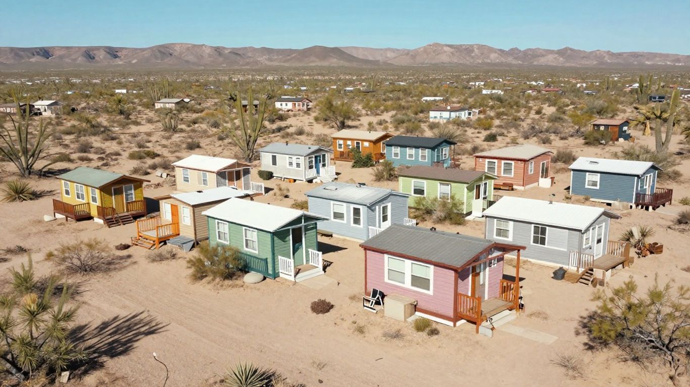 Tiny homes in a sunny Arizona desert community.