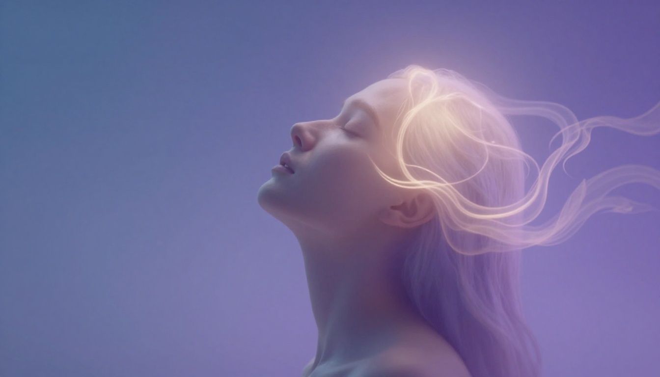 A person's head bathed in healing light, signifying headache relief.