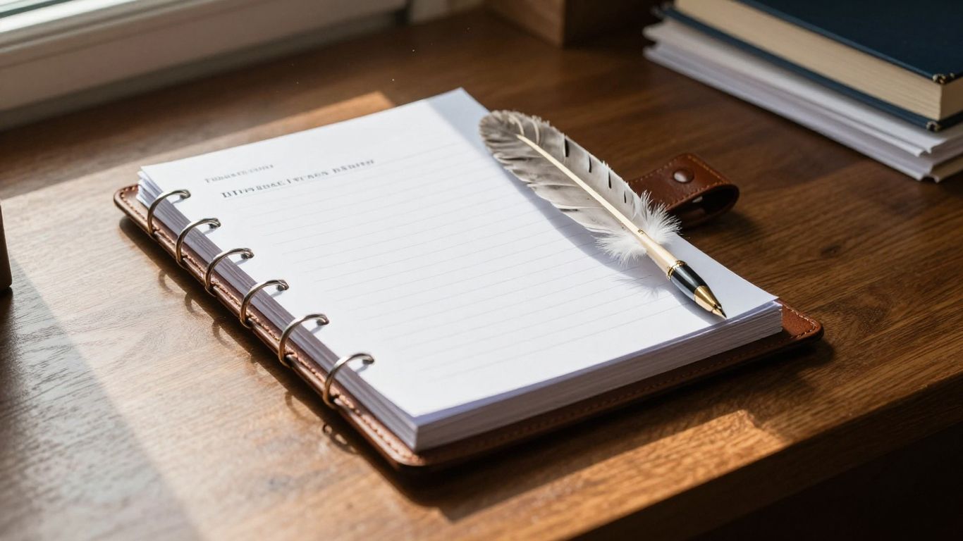 Notar-Schreibtisch mit Dokumenten und Stift