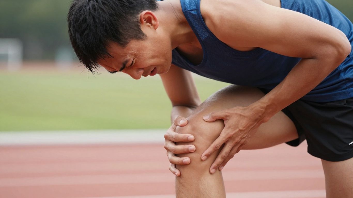 Runner holding injured hamstring after running.