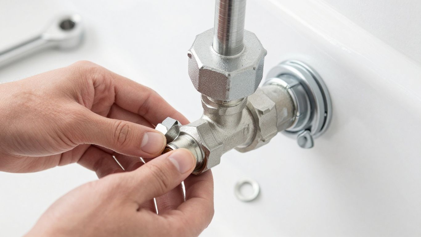 Plumber inspecting shower valve cartridge components