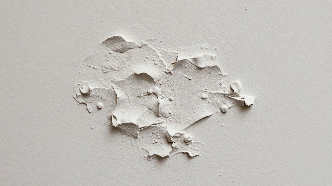 Bubbling and blistering plaster on a wall surface.