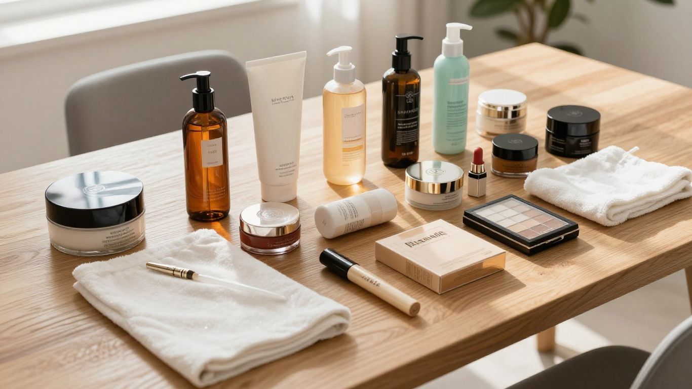 Diverse products in flat lay