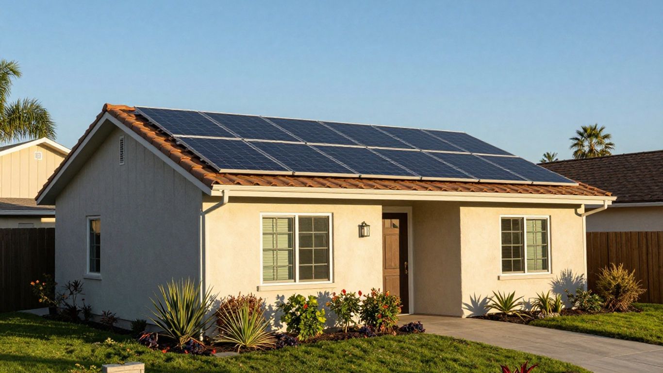 Sunny home with solar panels in Southern California.