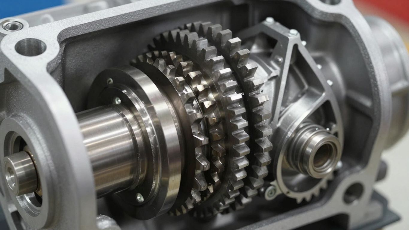 Subaru gearbox assembly with visible gears and components.