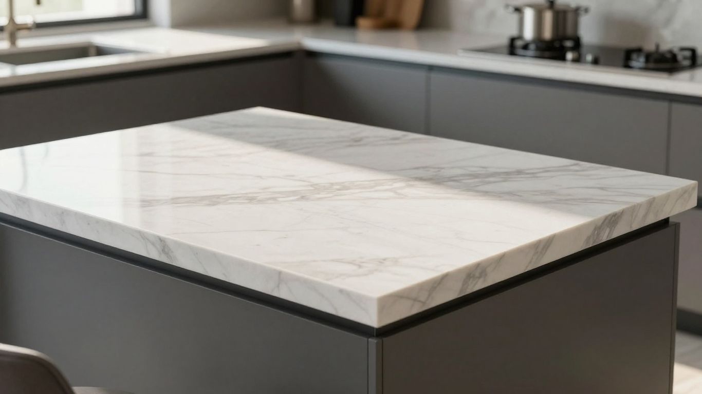 Kitchen island with marble laminate worktop