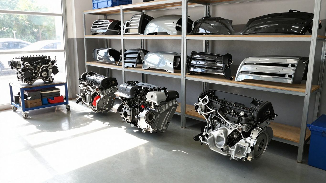 Used Kia Sorento parts in a Melbourne workshop.