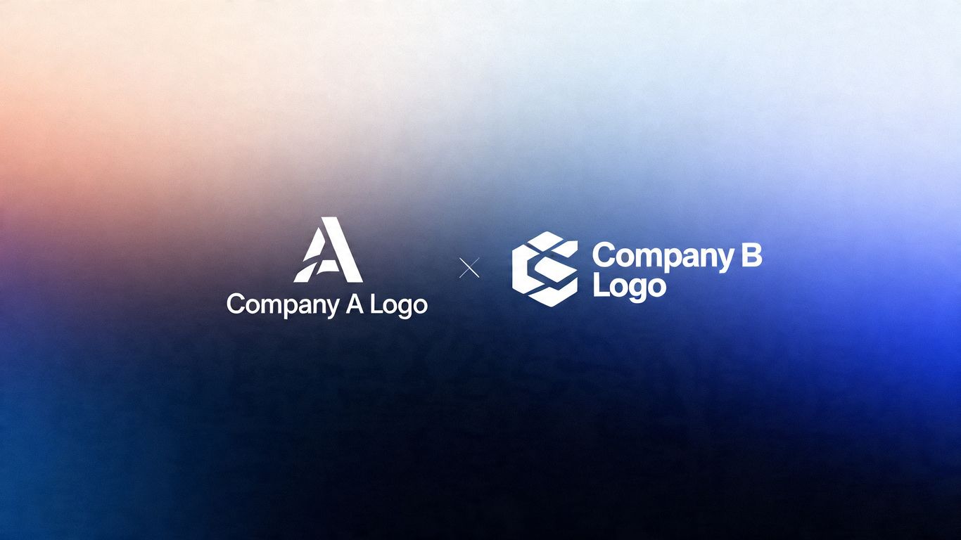 Two company logos merging into one.