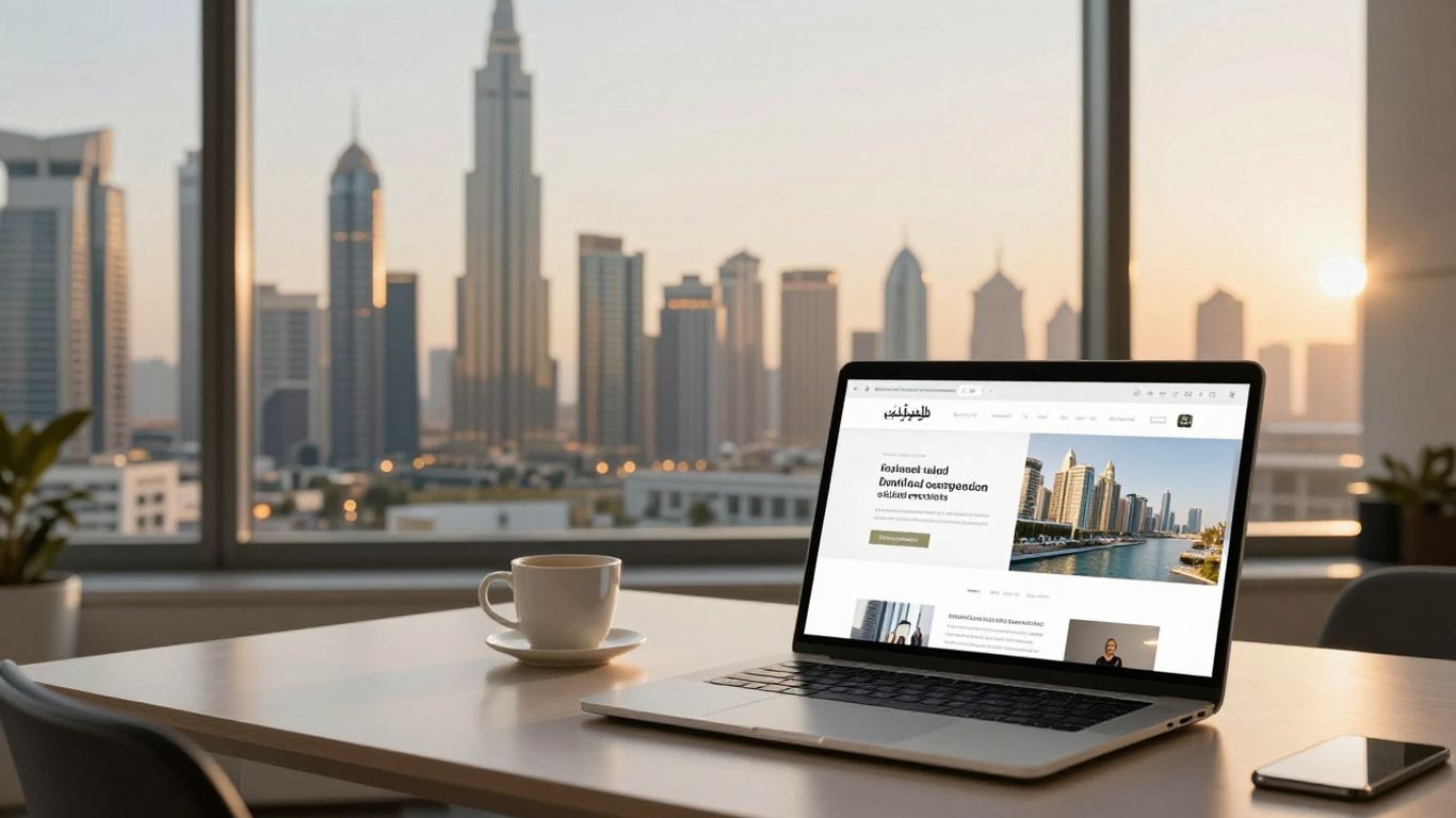Dubai skyline beside a modern responsive website