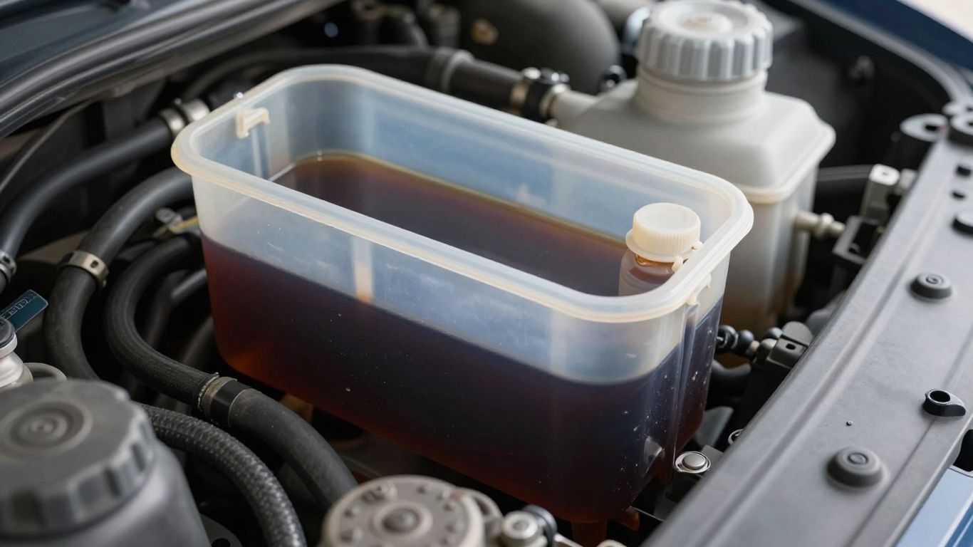 Power steering reservoir with dark fluid