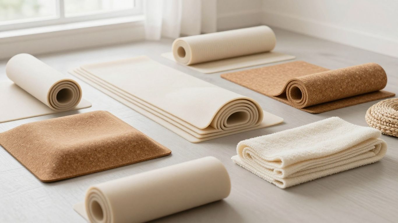 Close-up of yoga mats in varied materials