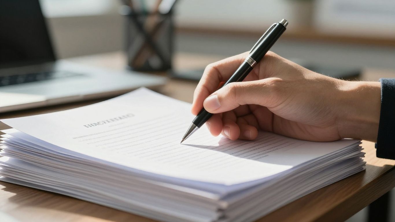 Hand with pen over SBA disaster loan application documents.