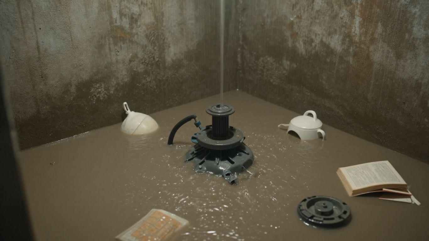 Flooded basement with a submerged sump pump.
