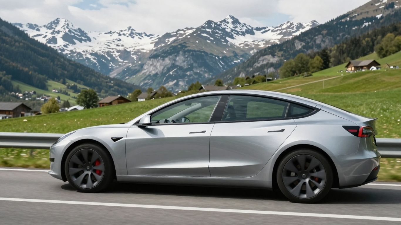 Tesla Model 3 auf Schweizer Alpenstraße