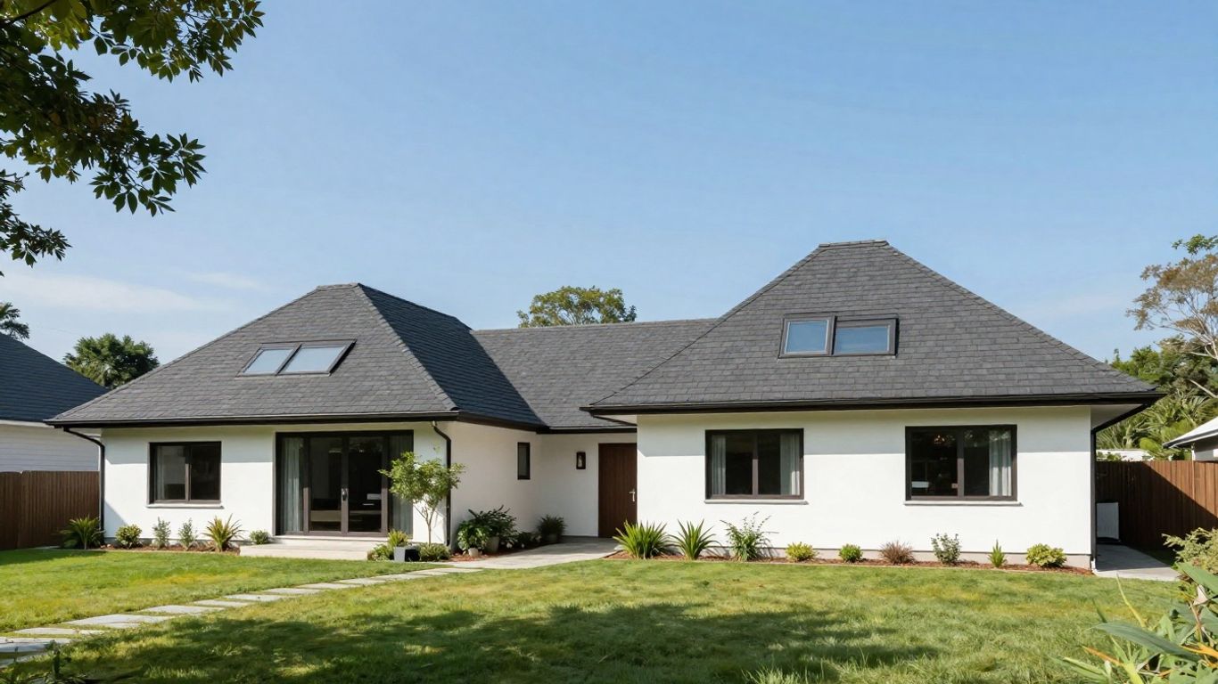 Split-level and mid-century homes with distinct roof designs.
