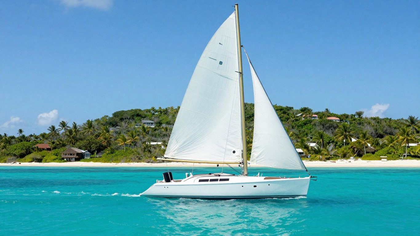 Luxury catamaran sailing in clear Bahamas waters.