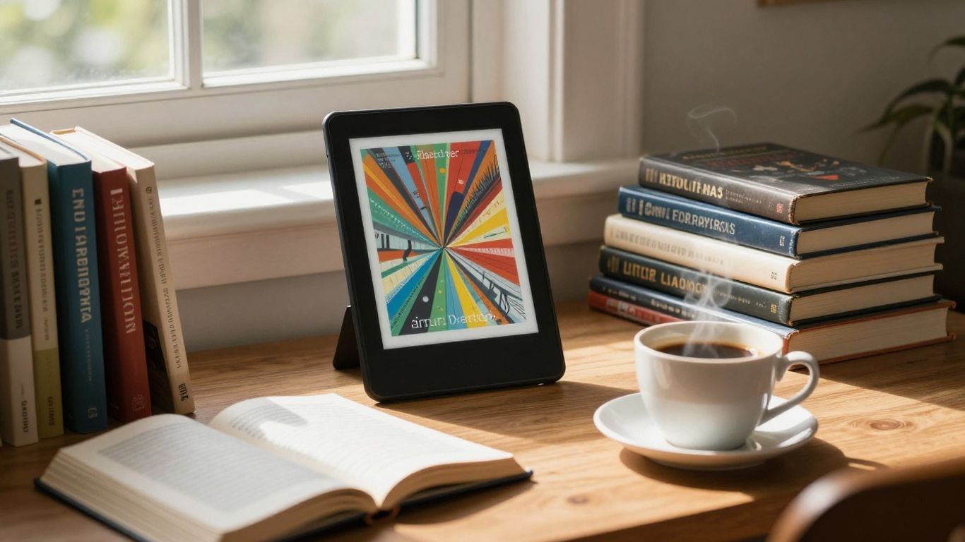 Person reading an ebook in a cozy setting.