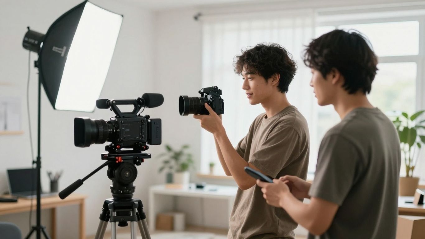 Videographer filming a business story