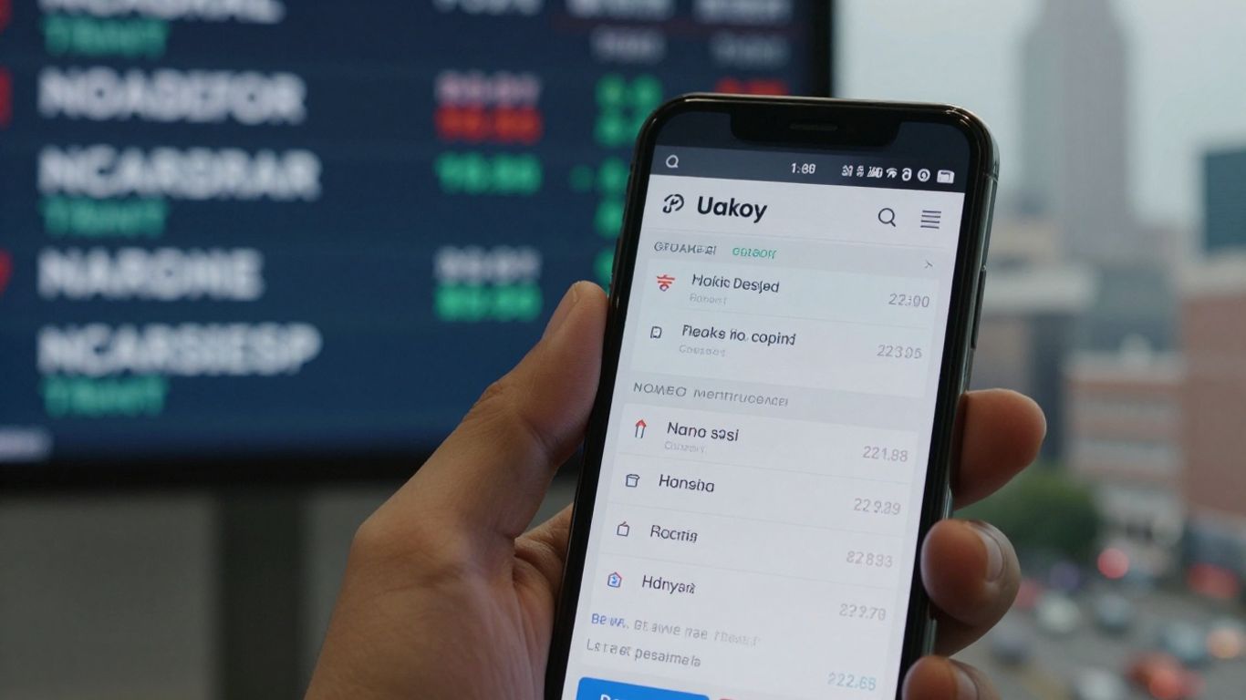 Main d'une personne utilisant une application boursière sur un smartphone.
