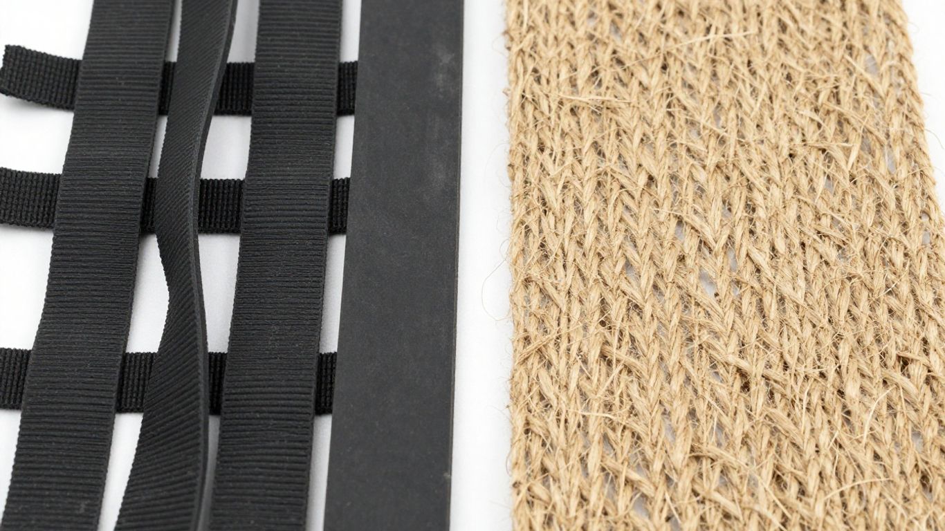 Rubber webbing next to jute webbing