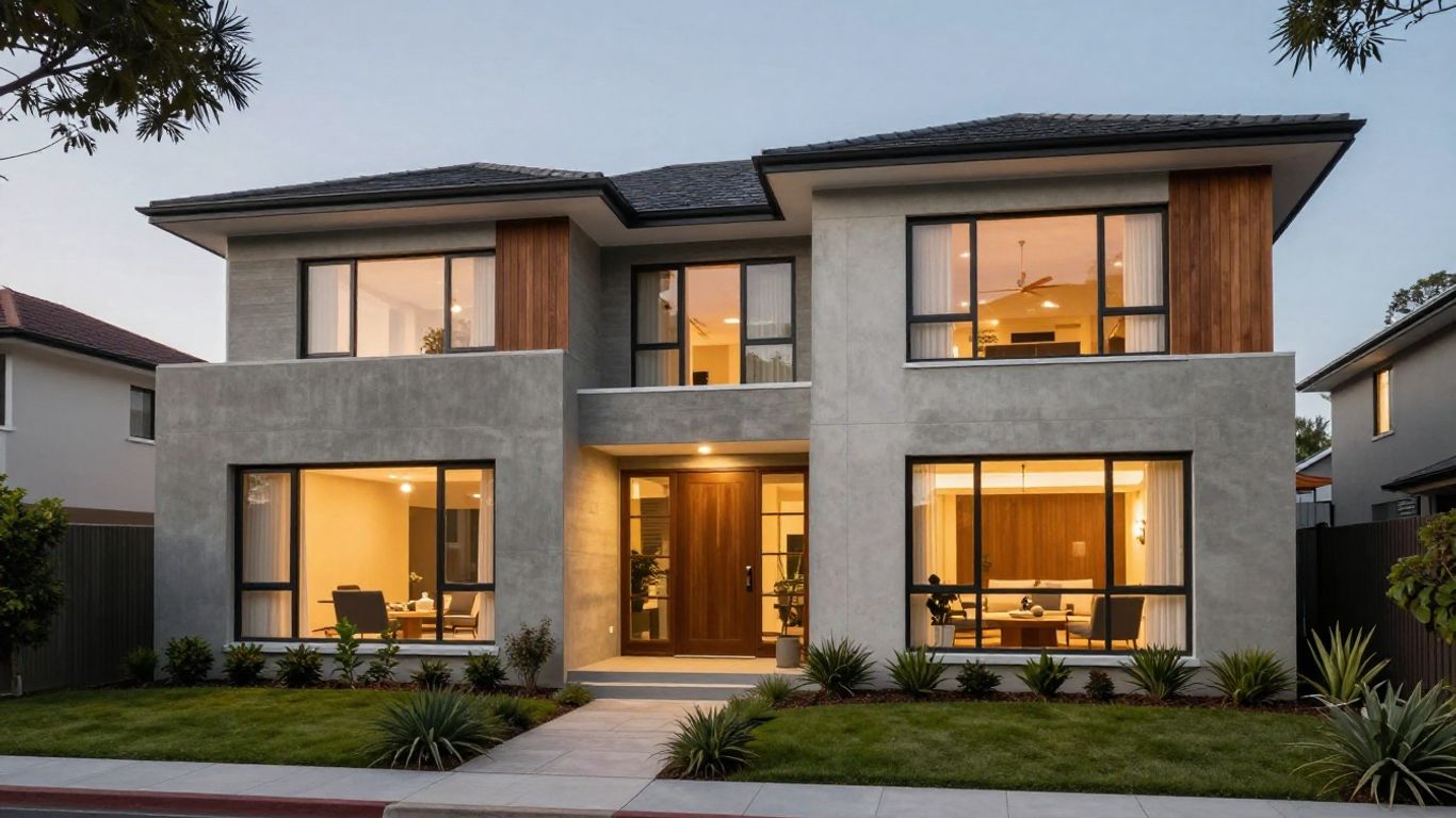 A modern, well-lit suburban Australian residence with sleek architectural design.