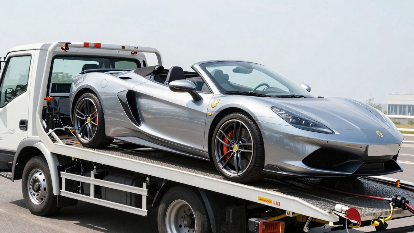 Luxury car being towed safely by a professional tow truck.