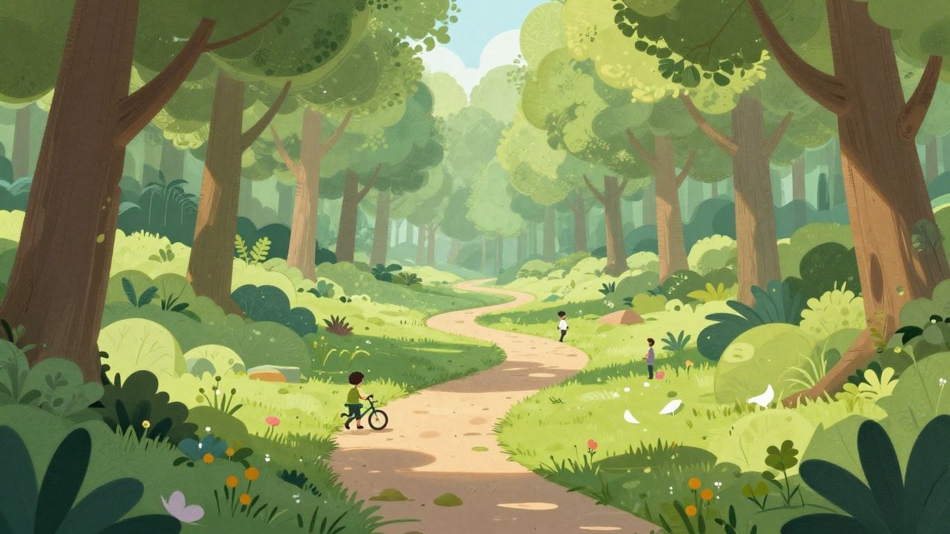 Calm digital landscape with organic elements and soft light.