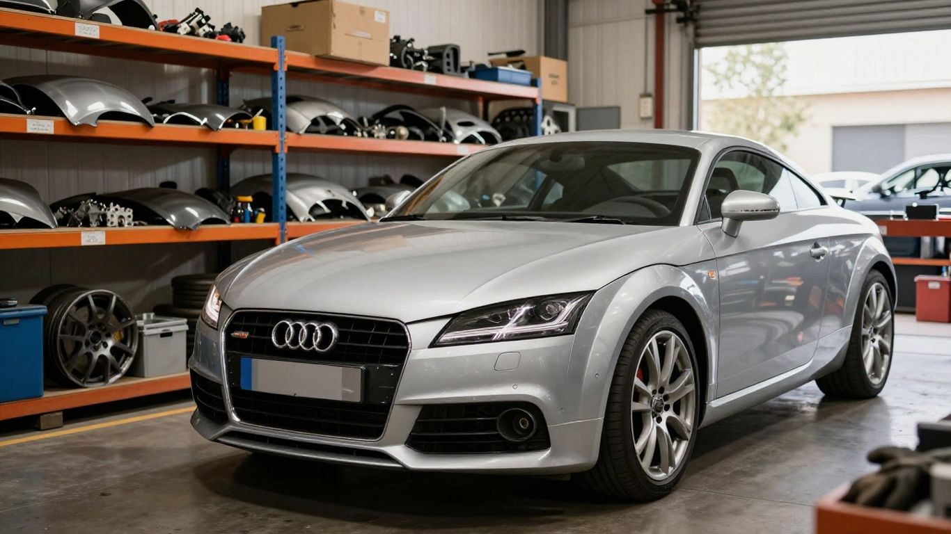 Audi TT parts arranged in workshop