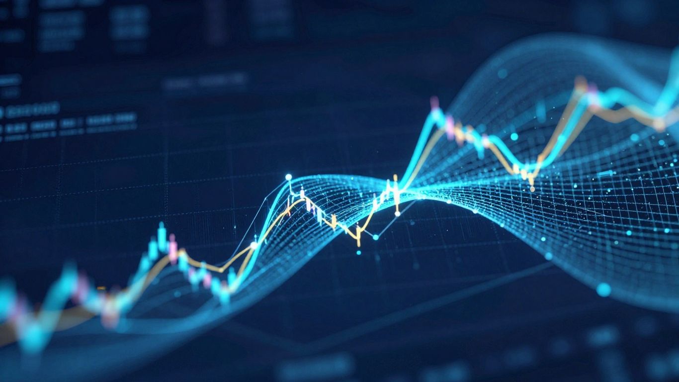 TradingView platform interface with abstract financial data.