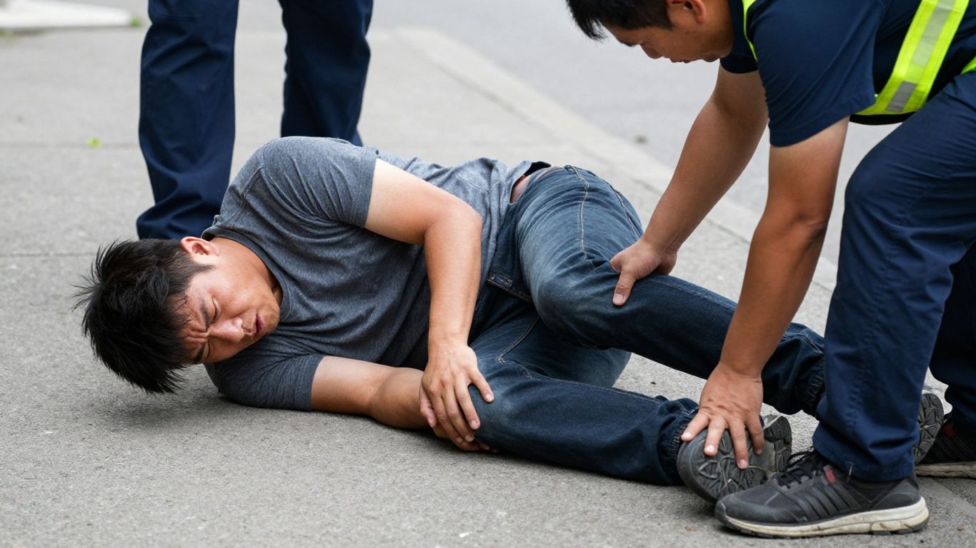 Injured person receiving medical attention after a fall.
