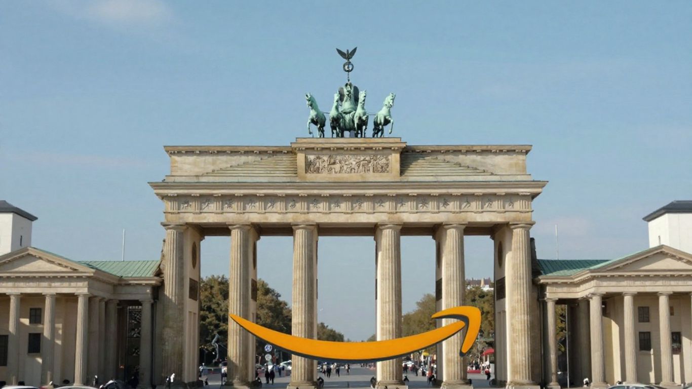 Brandenburg Gate with Amazon logo, Germany marketplace