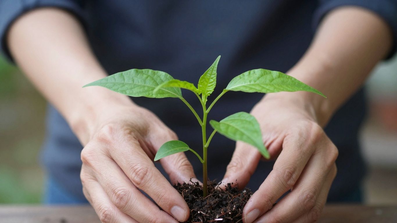 Person patiently nurturing a small, growing plant.