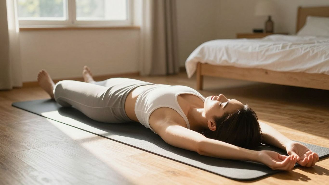 Person im Licht, Schlafzimmer, Yoga-Matte