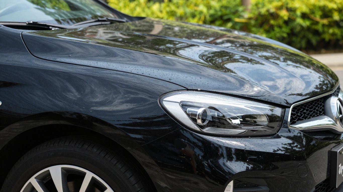 Shiny black car with a showroom finish.