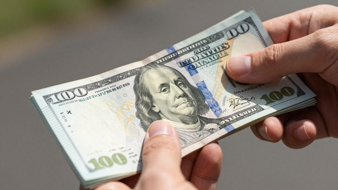 Main d'une personne tenant des billets de banque.
