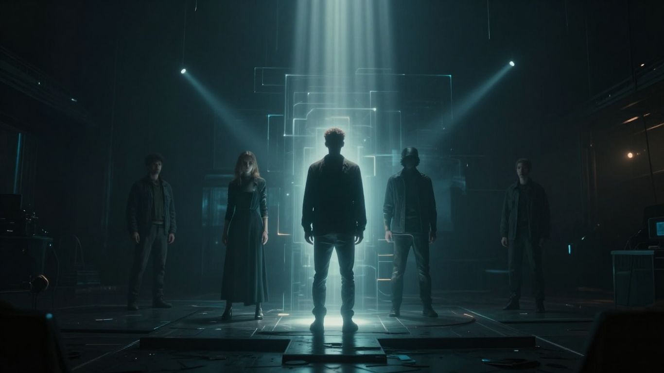 3D drama characters emerging from a glowing screen.