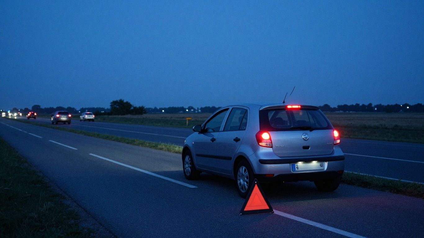 Stopped car on a dark roadside