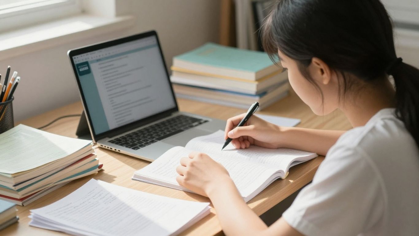 Student studying with a timer for exams.