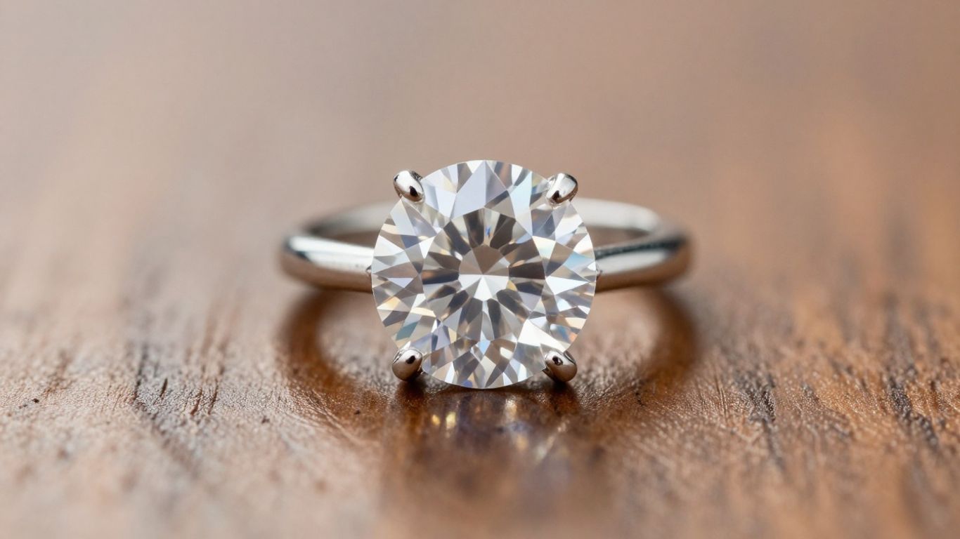 A sparkling round diamond ring held by fingers