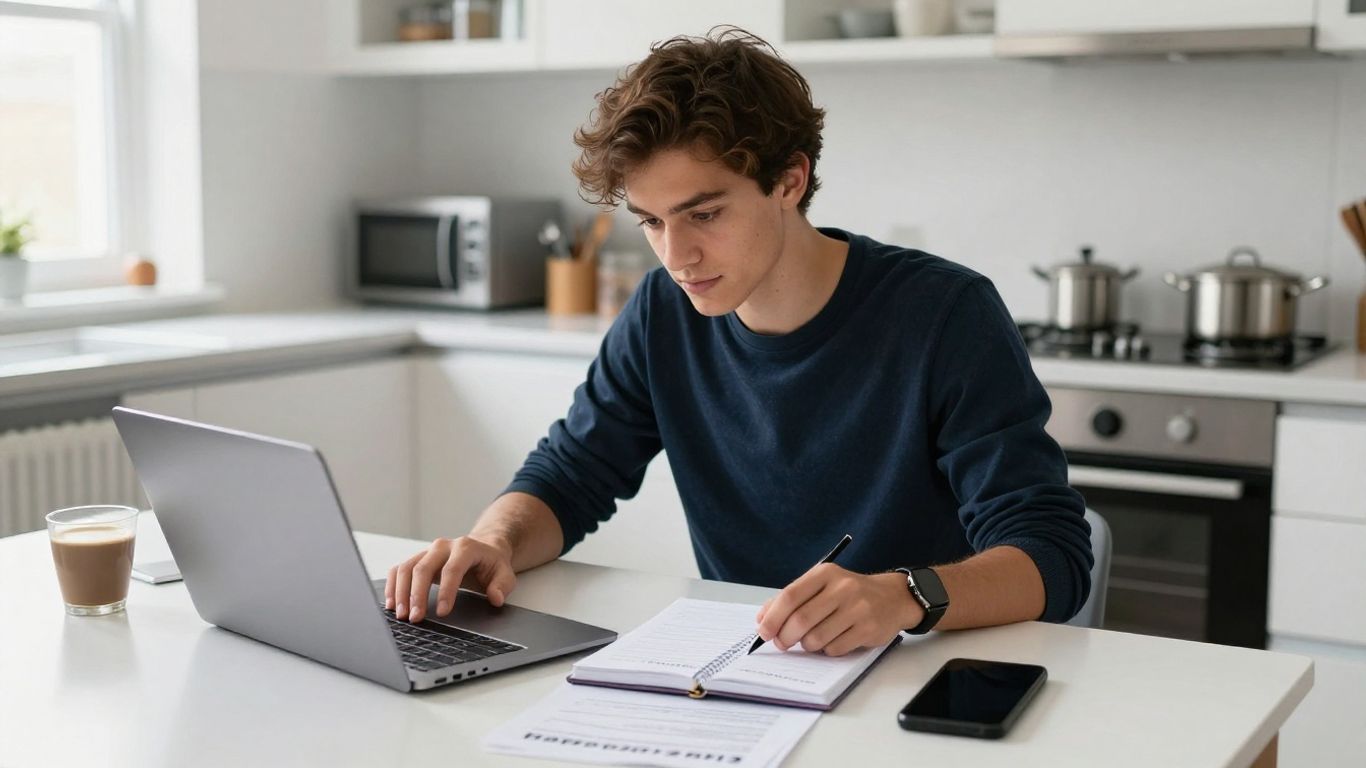 Student reviewing an Ireland budget at home