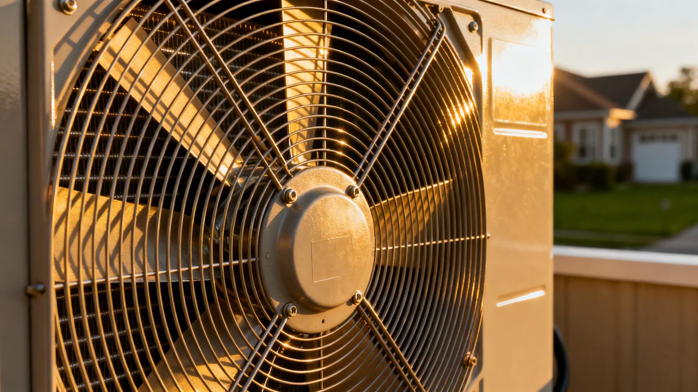 Air conditioner unit outdoor fan close-up