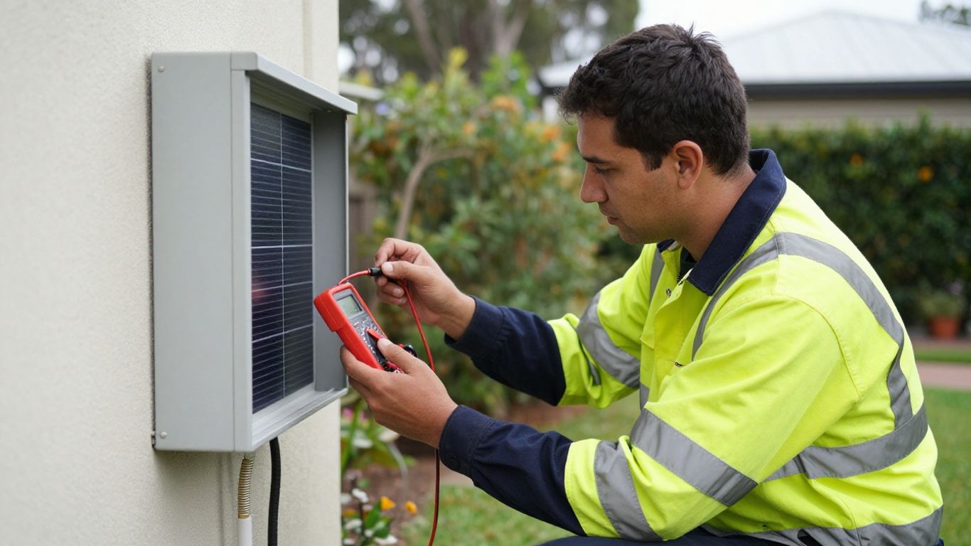 Technician inspecting battery installation