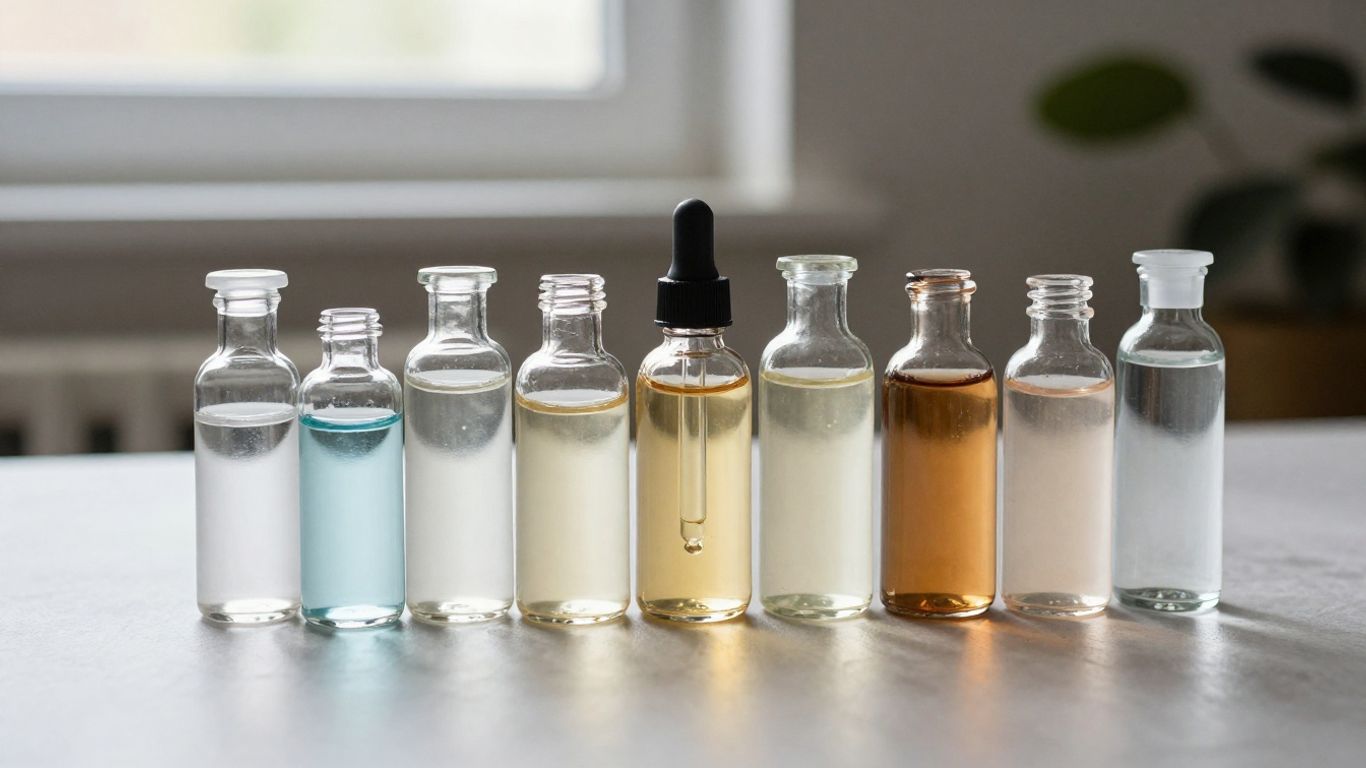 Bottles of mineral drops on a wooden counter