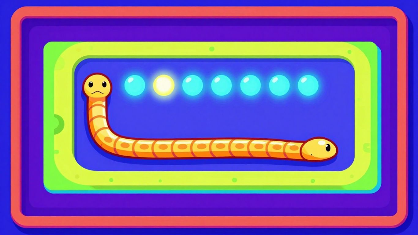 Poki Snake game with colorful snake and orbs.