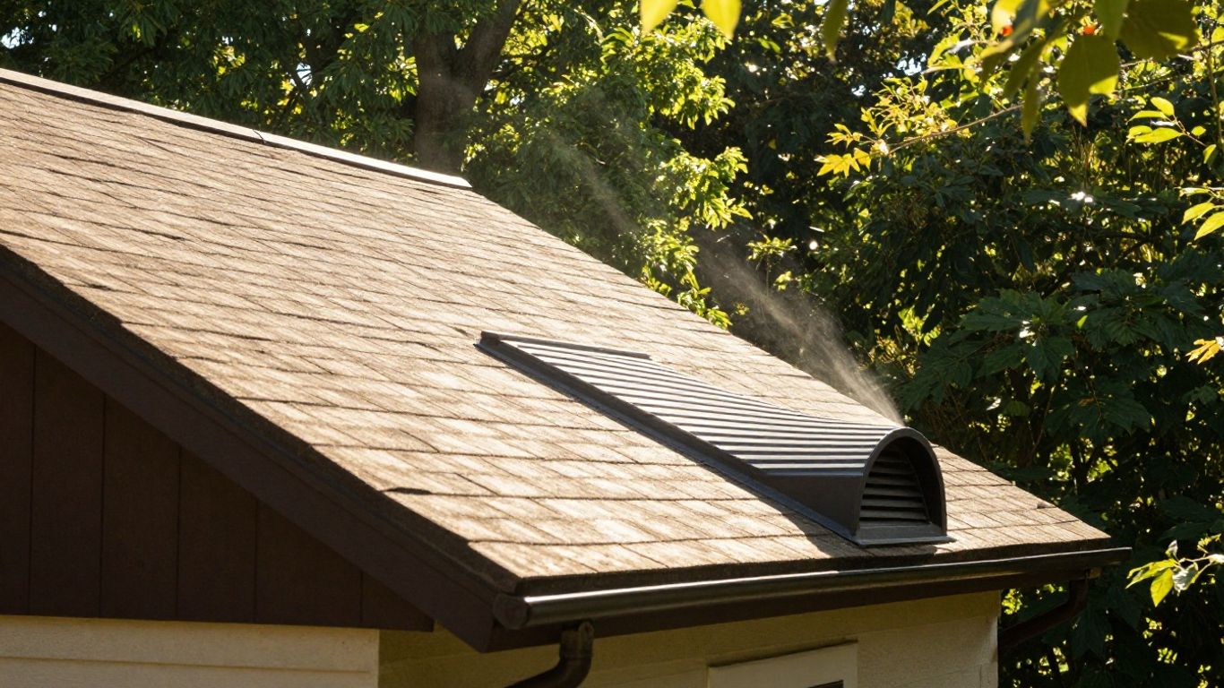House roof with attic vent on a sunny day.
