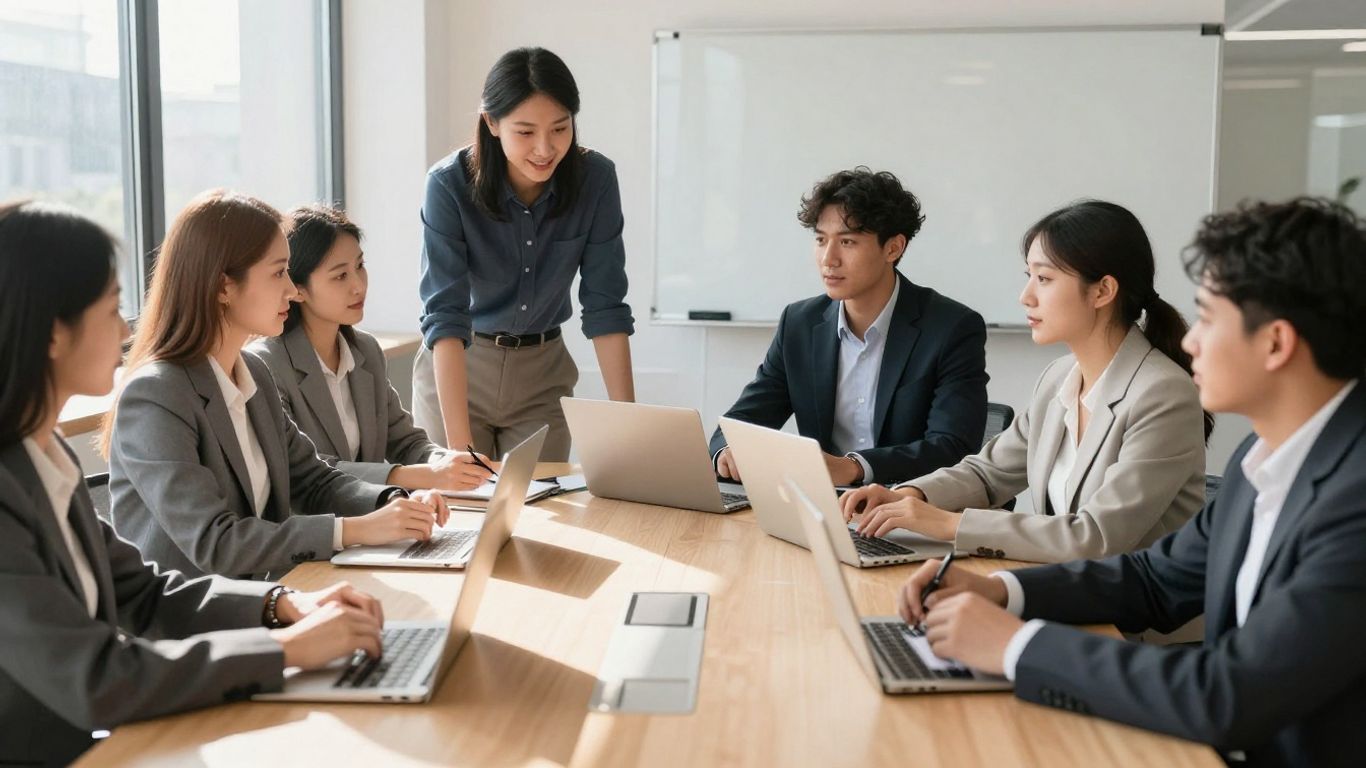 Marketing interns collaborating in a modern Anaheim office.