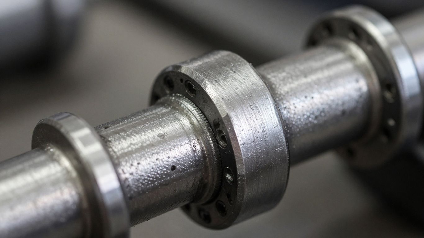 Close-up of a car's CV axle with visible joints.