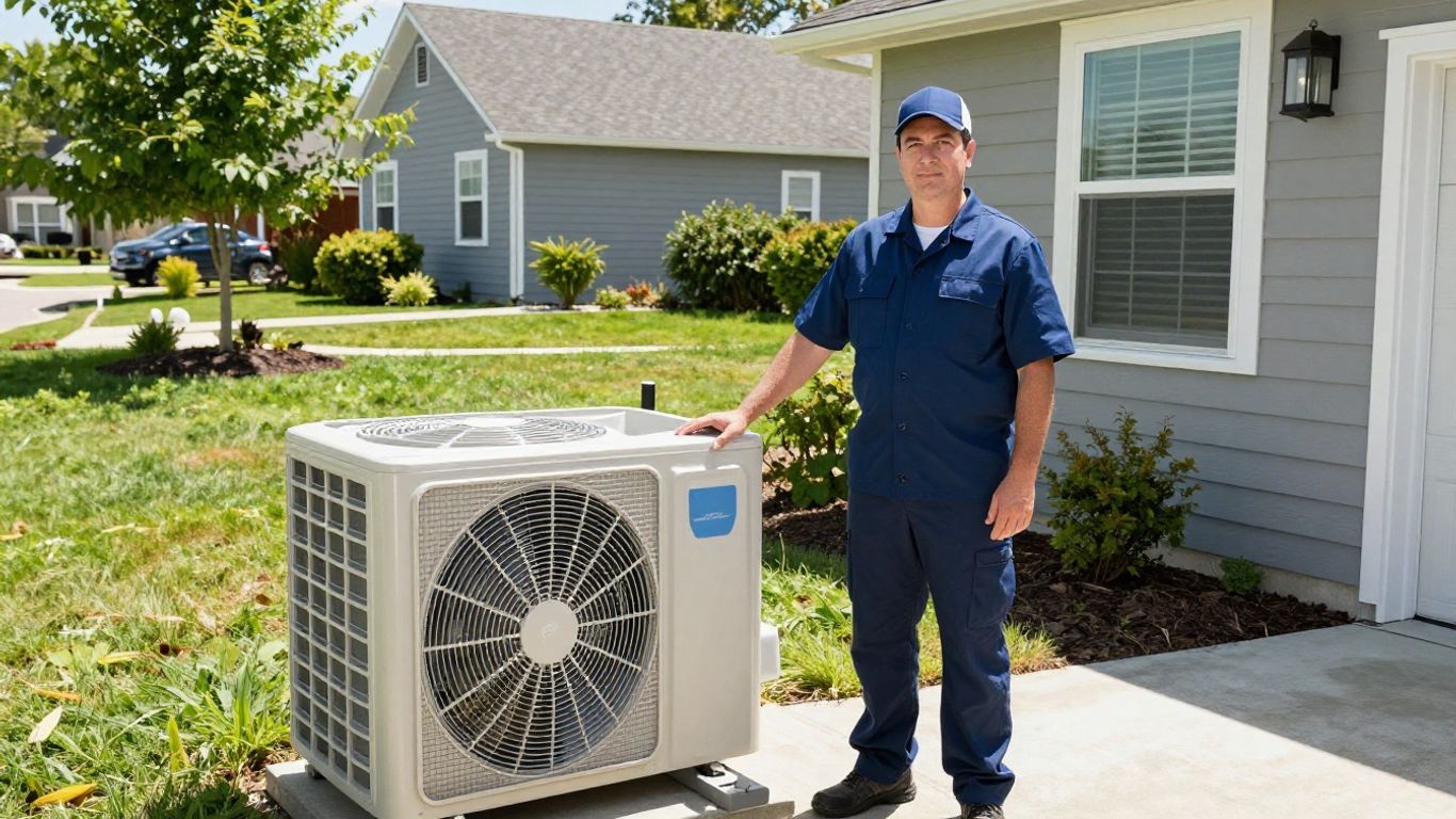 HVAC technician in front of a home, local growth