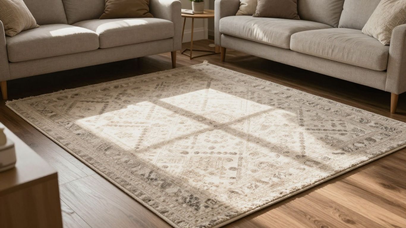 Cozy living room with a stylish, stain-resistant area rug.
